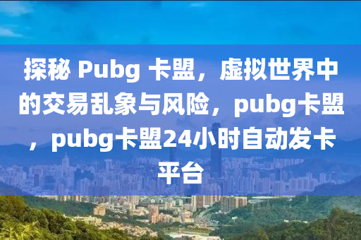 探秘 Pubg 卡盟，虚拟世界中的交易乱象与风险，pubg卡盟，pubg卡盟24小时自动发卡平台