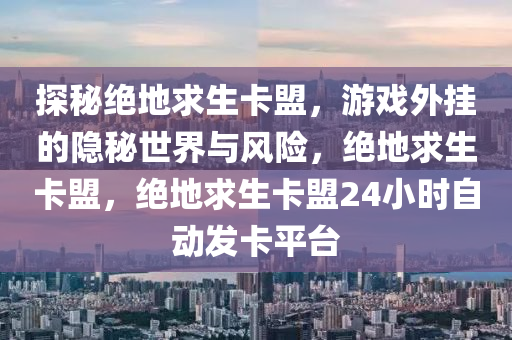 探秘绝地求生卡盟，游戏外挂的隐秘世界与风险，绝地求生卡盟，绝地求生卡盟24小时自动发卡平台